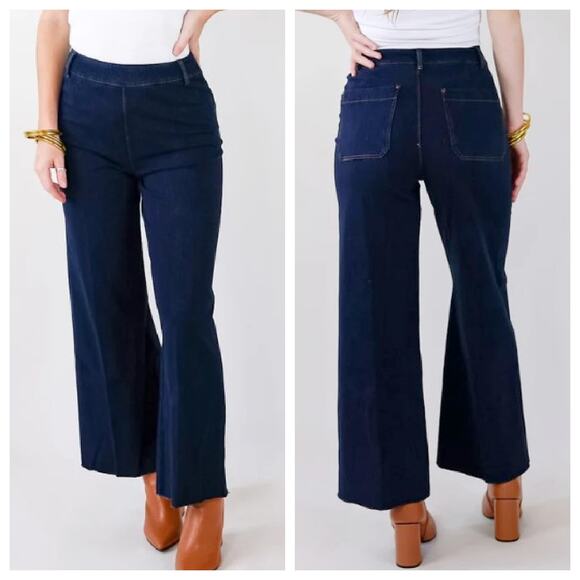 LYSSEE Erin Wide Leg High Waist Stretch Denim Jeans Small Indigo Dark Wash - Picture 1 of 11